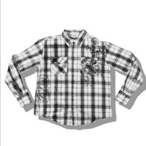 Chalc Men’s Blue, White Plaid Casual Long-Sleeve Button Down Shirt,